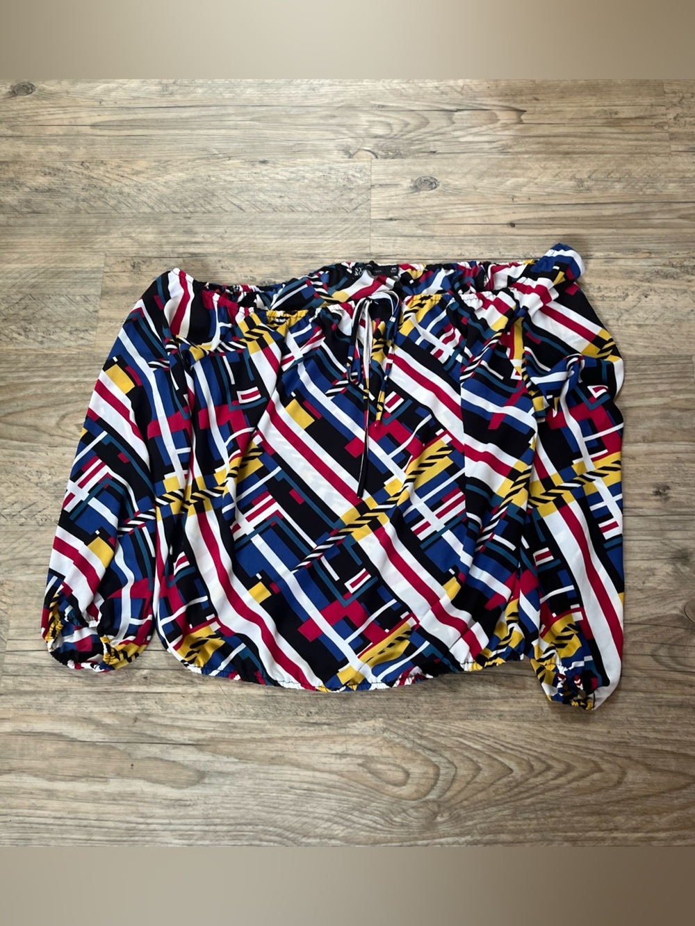 NWT New York & Company Geometric Abstract Boatneck Off-Shoulder Blouse XXL